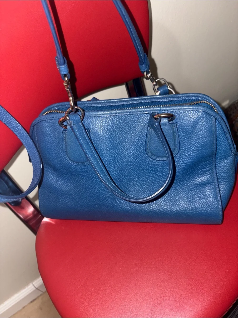 Coach Blue Leather Satchel w/Gold Hardware size of speedy 25 w/ crossbody strap - Picture 12 of 15